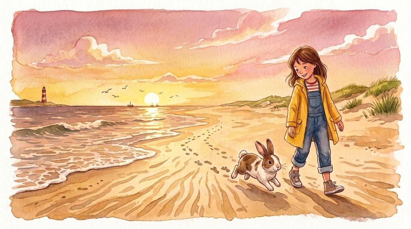 The same beach at sunset